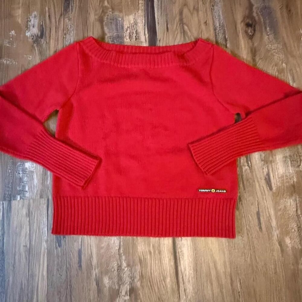 Vintage Tommy Jeans Y2K Red Wool-Blend Knit Sweater Women's XL